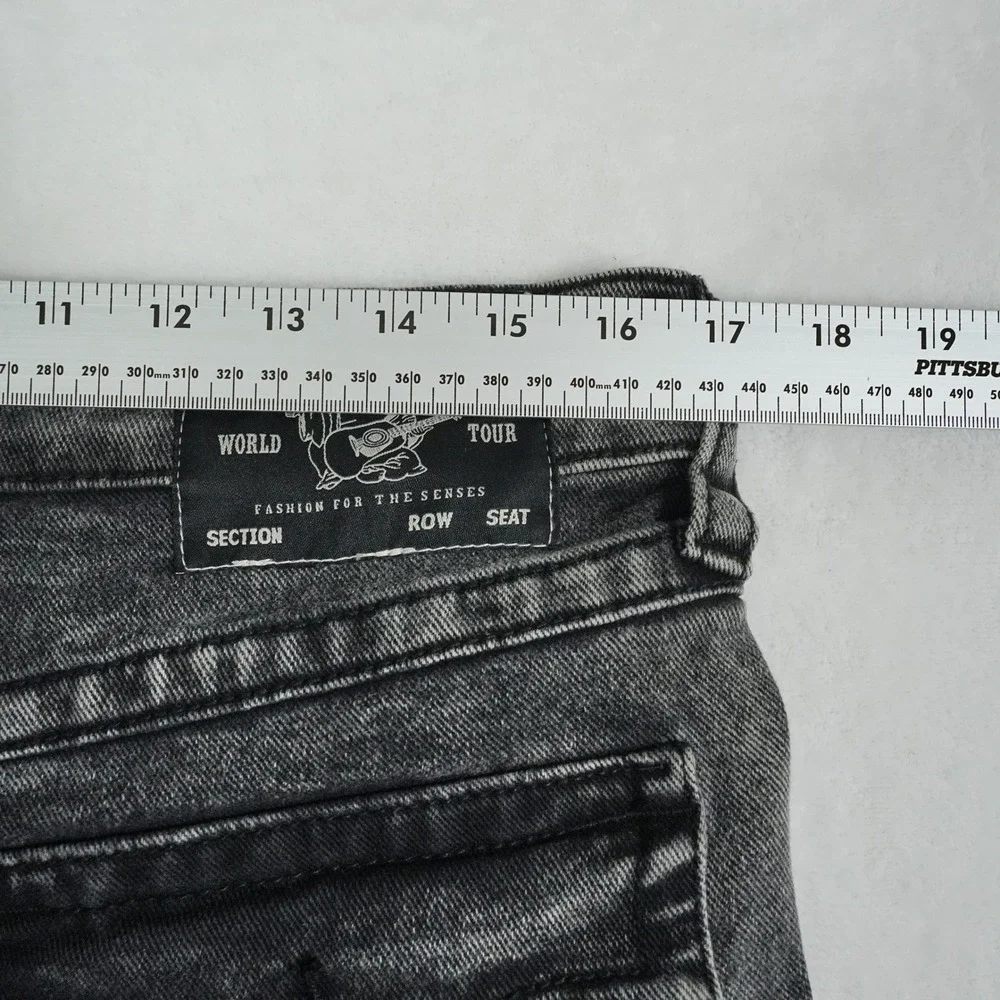 True Religion Rocco Stacked Skinny Jean 33x40 Tall Gray Moto Zip Grunge Punk Y2K